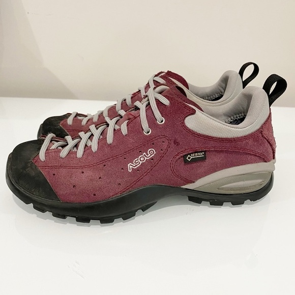 ASOLO Shiver GV Hiking Shoes GoreTex Vibram Burgundy Suede Size 7.5 - Picture 2 of 12